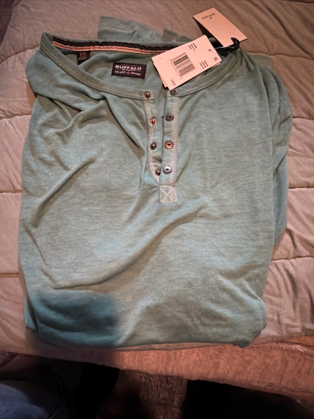 Buffalo David Bitton Men's Light Sage Green Henley Long Sleeve